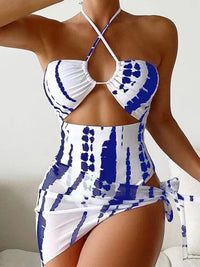 Two-Piece Mesh Tie-Dye Print Halter Swimsuit For Women