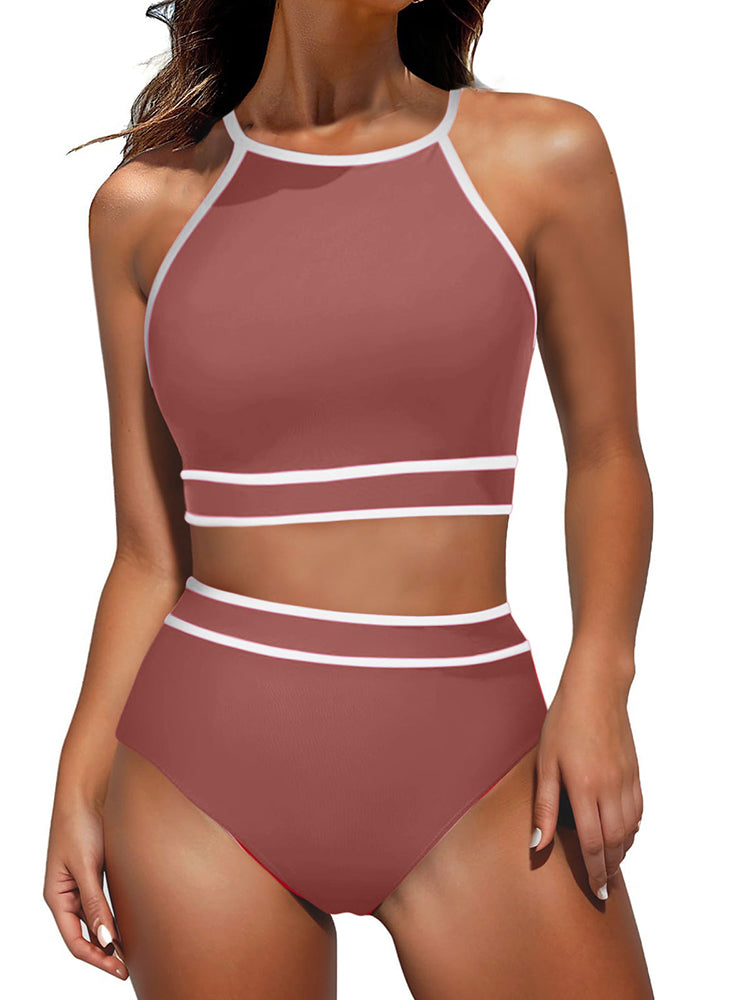 Sexy Solid Color High-Waisted Bikini Set