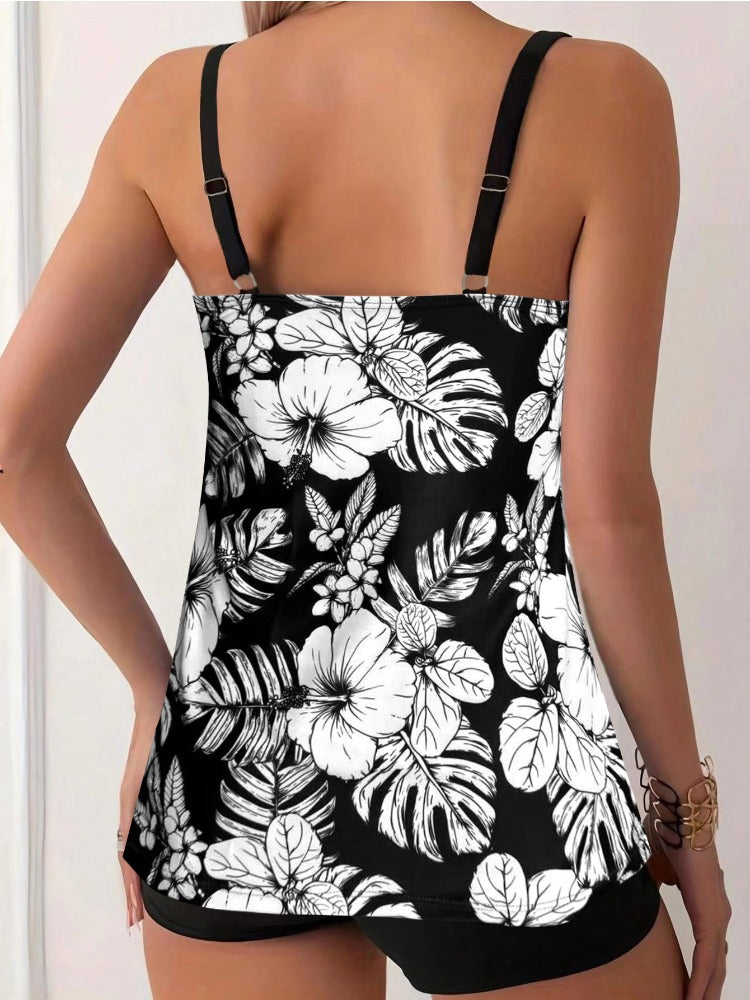 Sleeveless Floral Print Tankini Set For Women