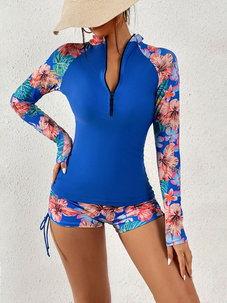 Sexy Plus Size Floral Long Sleeve Surfing Tankinis Swimsuit