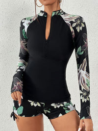 Sexy Plus Size Floral Long Sleeve Surfing Tankinis Swimsuit