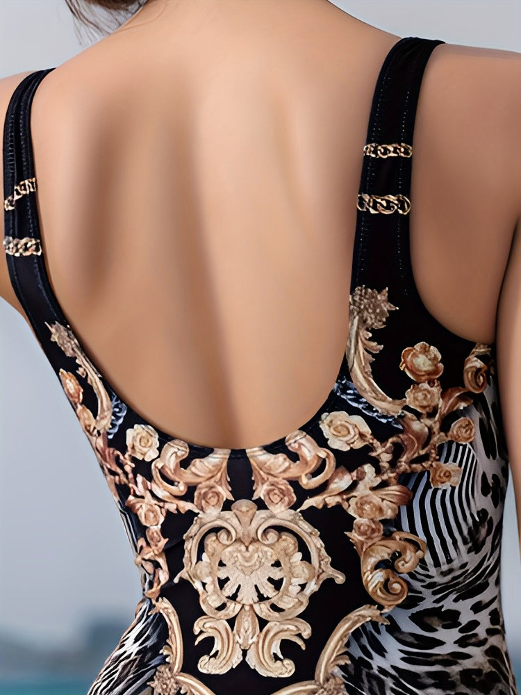 In-Stock Floral One-Piece Swimsuit Sexy Slim Backless Russian Swimwear