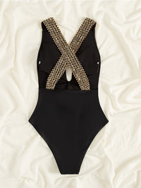 Crisscross Back One-Piece Swimsuit - Deep V-Neck Style