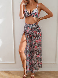 Sexy Striped Bikini Print Three-piece Set