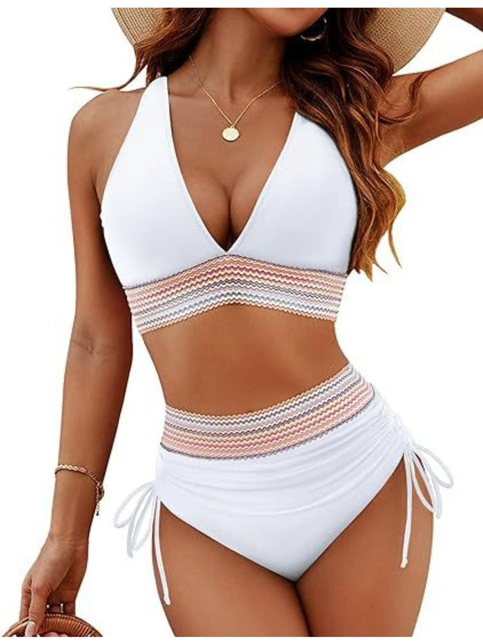 High-Waisted V-Neck Push-Up Bikini Set