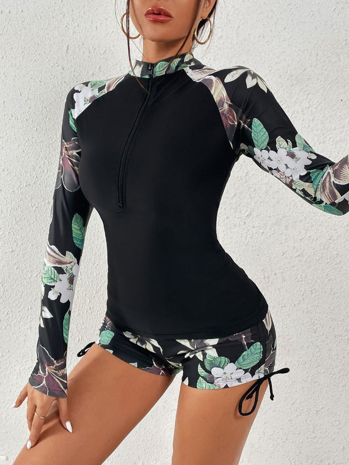 Sexy Plus Size Floral Long Sleeve Surfing Tankinis Swimsuit