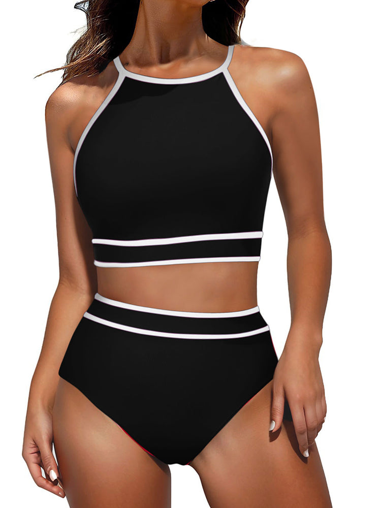 Sexy Solid Color High-Waisted Bikini Set