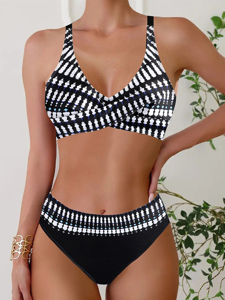 Striped Plus Size High-Waisted Bikini Swimwear