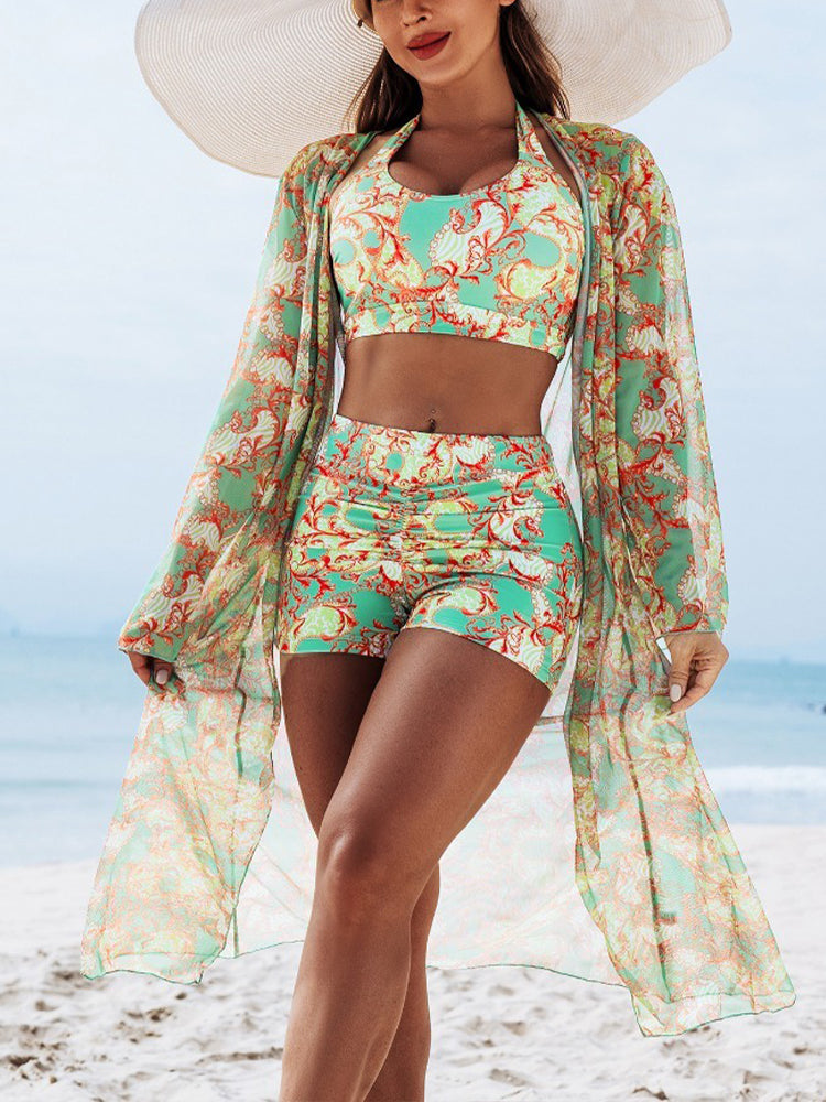 Multi-Color Print Women's Bikini Set Cover Ups