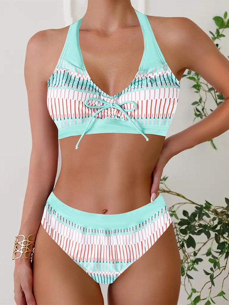 High-Waisted Sexy Striped Two-Piece Bikini Swimsuit For Women