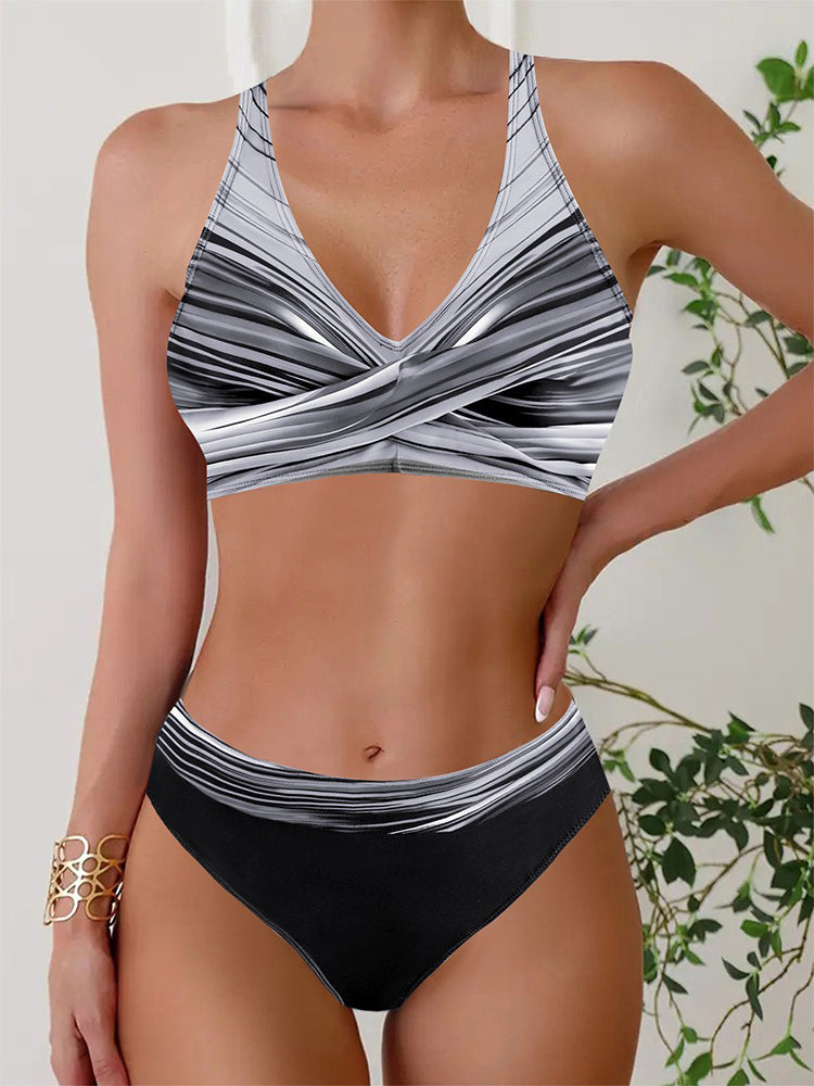 Striped Plus Size High-Waisted Bikini Swimwear