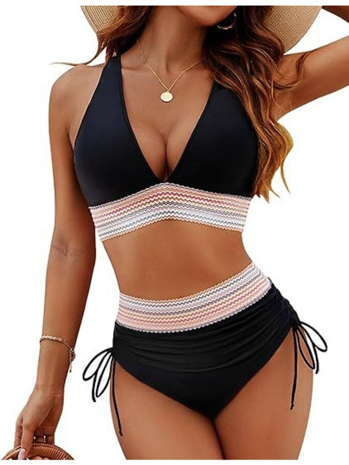 High-Waisted V-Neck Push-Up Bikini Set