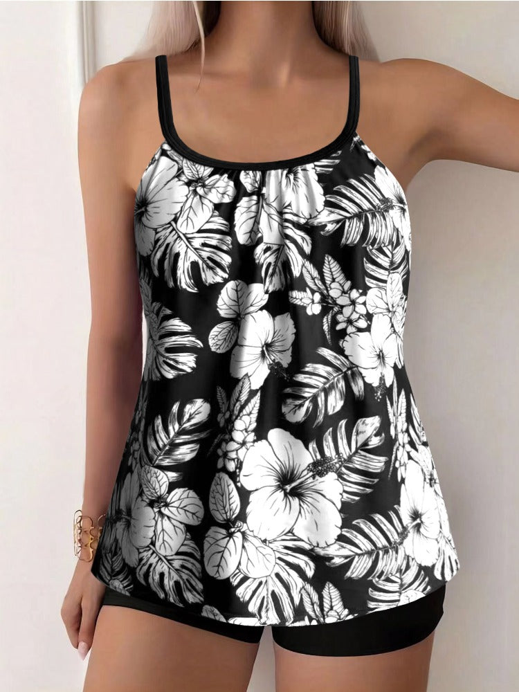 Sleeveless Floral Print Tankini Set For Women