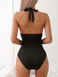 Sexy V-Neck One-Piece Swimsuit Solid Color Beach Bikini