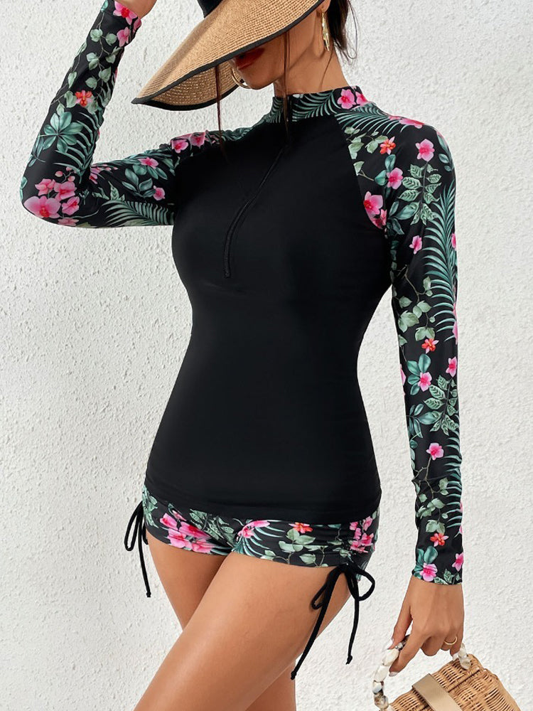 Sexy Plus Size Floral Long Sleeve Surfing Tankinis Swimsuit