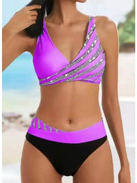 Color-Block Triangle Striped Sexy Bikini