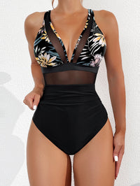 Solid Color Stripes Leopard Print Strappy Sexy One-Piece Swimsuit