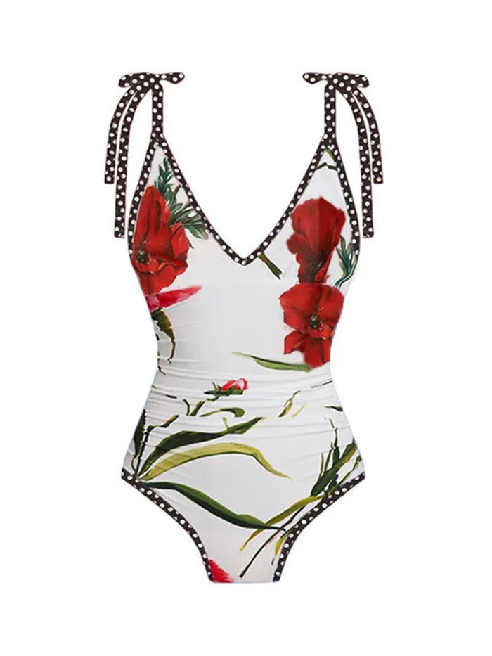 French Retro Chiffon Skirt One-Piece Swimwear Set