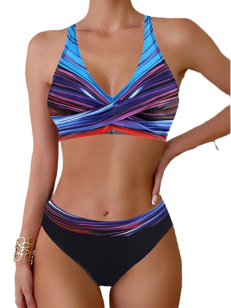 Striped Plus Size High-Waisted Bikini Swimwear