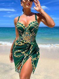 Slimming Floral Print Backless One-Piece Bikini Set with Cover Ups