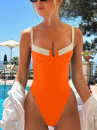 Retro Solid Color Push-Up One-Piece Swimwear