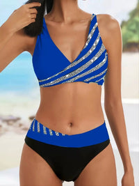 Color-Block Triangle Striped Sexy Bikini