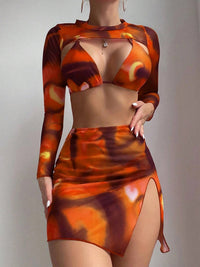 Tie-Dye Four-Piece Bikini Set - Unique Swimwear Design