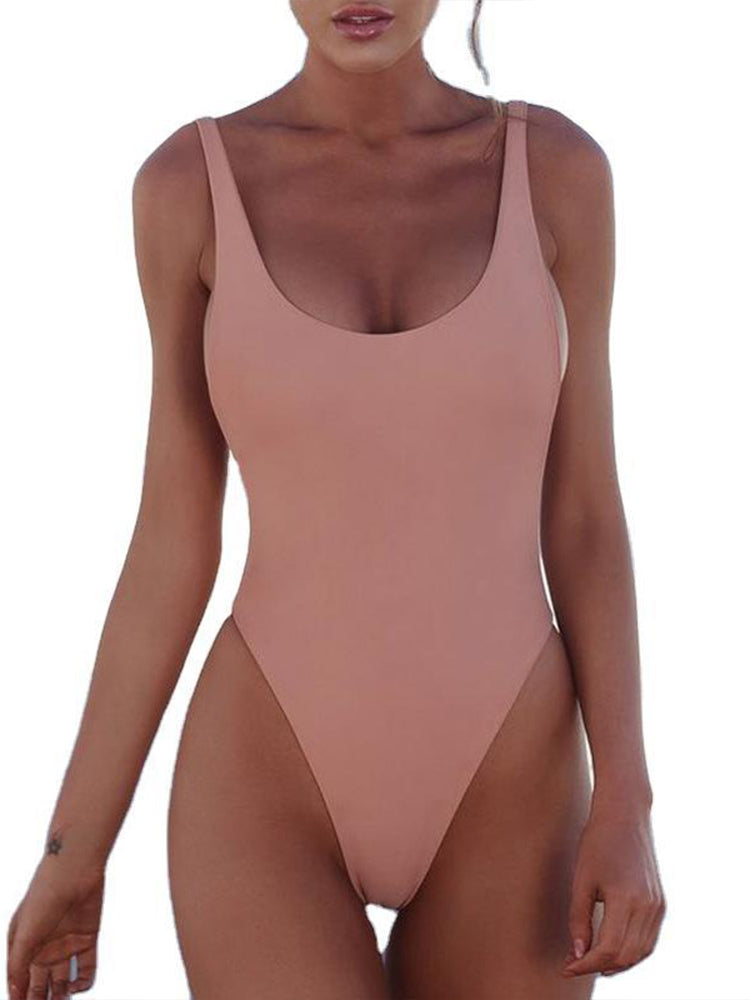 Solid Color Plus Size Triangle One-Piece Swimsuit