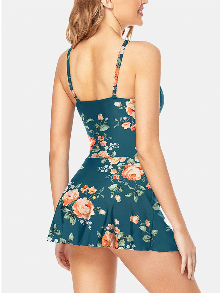 Small Floral Print Side Slit One-Piece Swimsuit