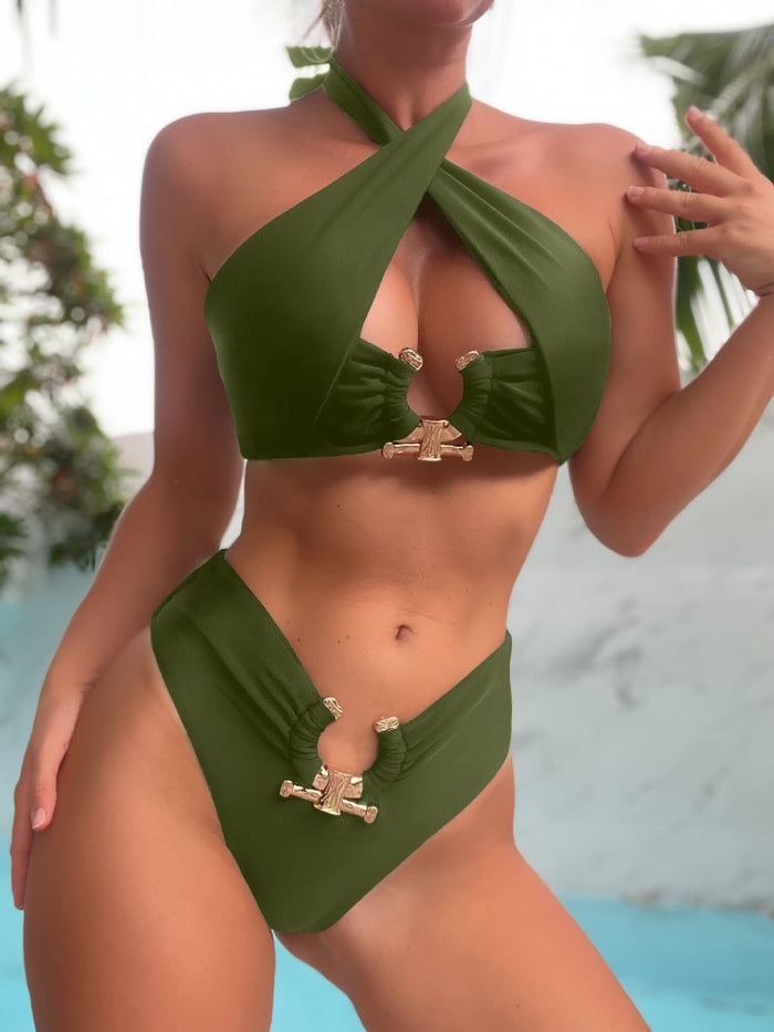 Sexy Solid Color Backless Hollow-Out Bikini