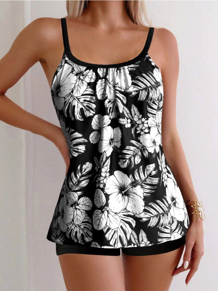 Sleeveless Floral Print Tankini Set For Women