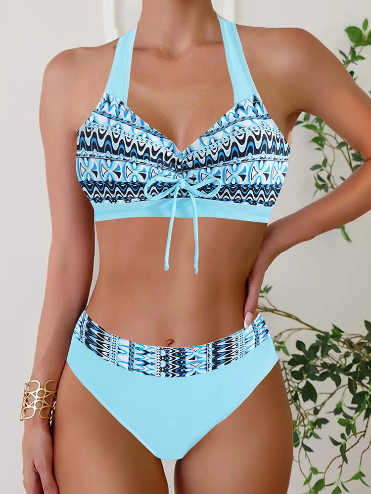 High-Waisted Sexy Striped Two-Piece Bikini Swimsuit For Women