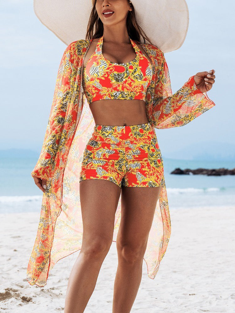 Multi-Color Print Women's Bikini Set Cover Ups