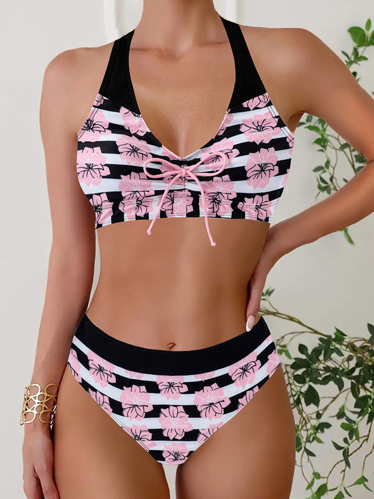 High-Waisted Sexy Striped Two-Piece Bikini Swimsuit For Women