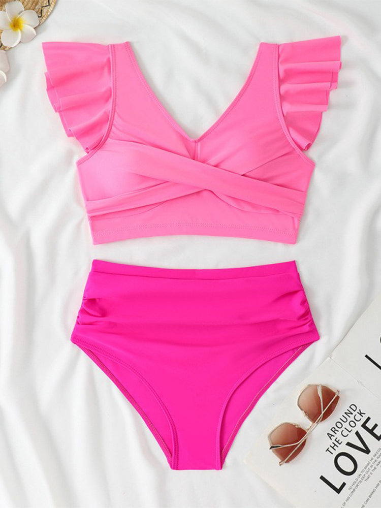 Slimming V-Neck Contrast Color Split Bikini Swimwear